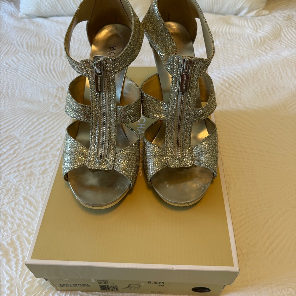 Michael Michael Kors Sparkling Silver Strappy Hee… - image 2